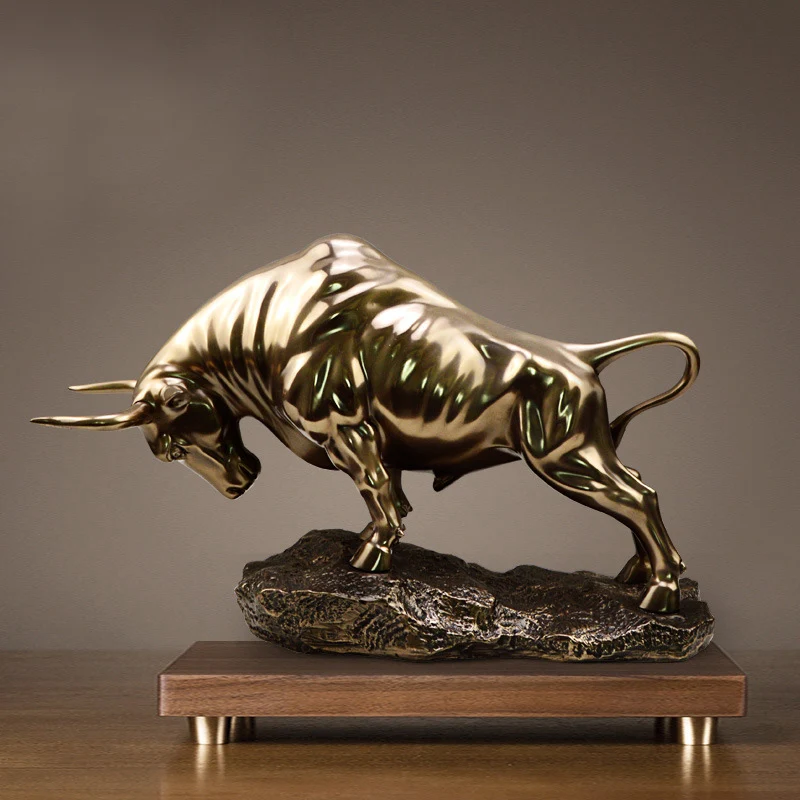 NEW Golden Wall Bull Figurine Street Sculptu Cold Cast CopperMarket  Home Decoration Gift For Office Decoration Craft Ornament