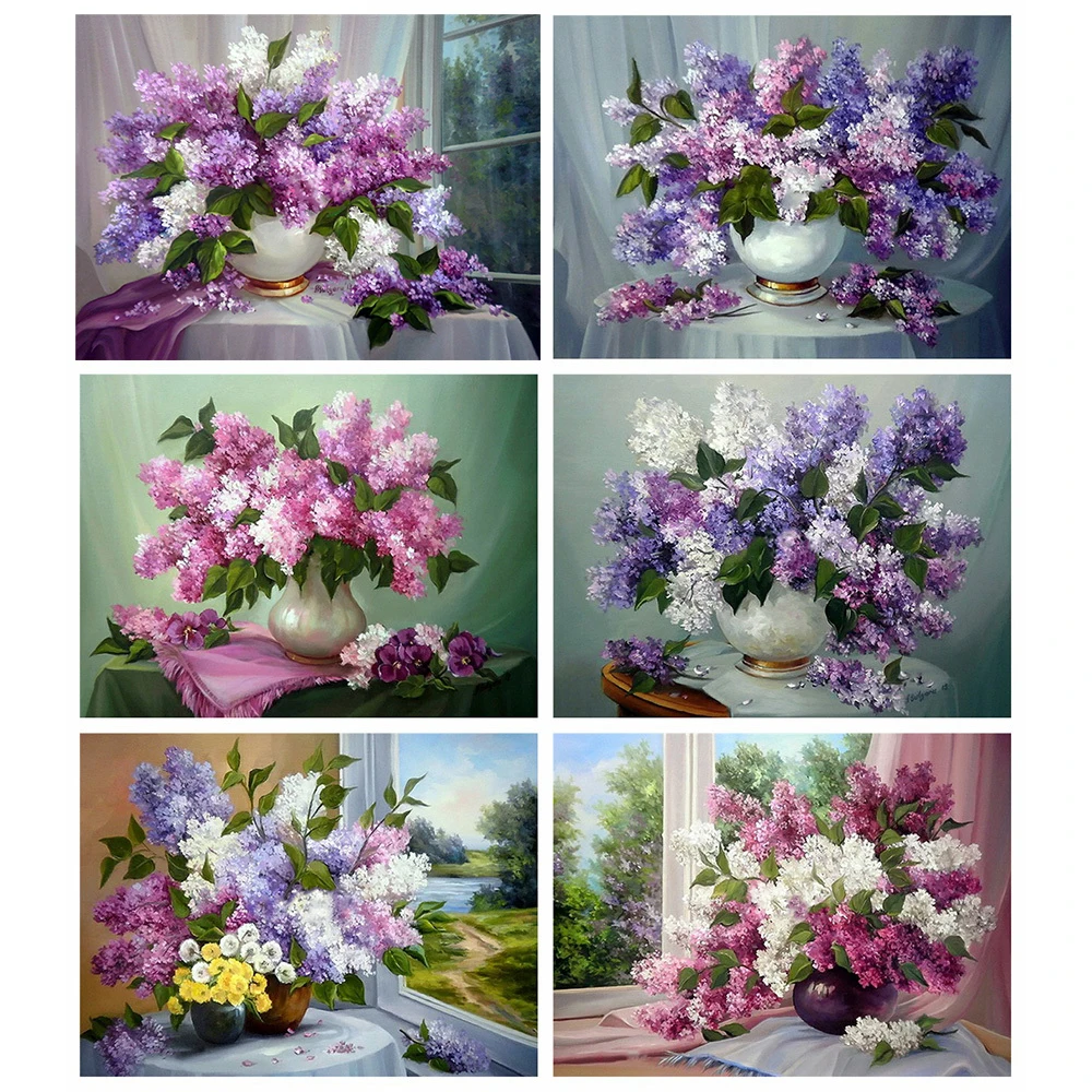 

Canvas Size 5d Diamond Painting Lilac Rhinestones Pictures DIY Diamond Embroidery Flower Mosaic Vase Home Decor Craft Kit