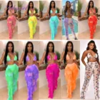 Женский спортивный костюм с принтом тай-дай, топ с V-образным вырезом и брюки с оборками, пляжный костюм из двух предметов, лето 2020