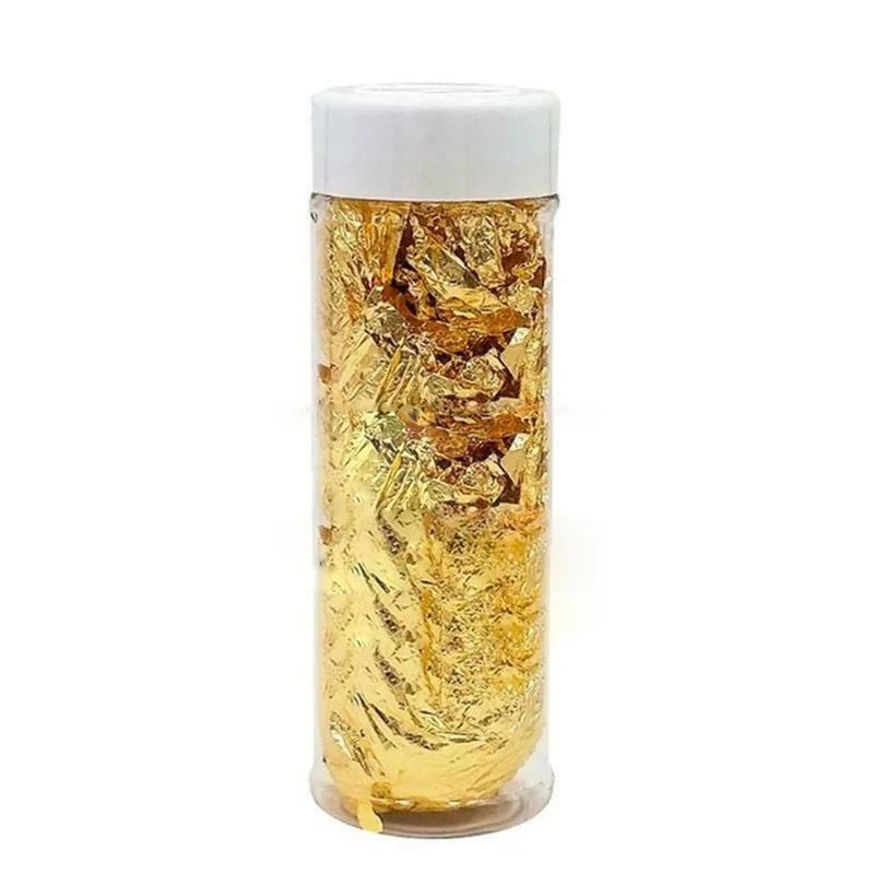 Золотой Съедобные Goldleaf серебряная фольга бумажные хлопья торт топперы для торта Еда Декор 1 банка безопасности - Цвет: Золотой