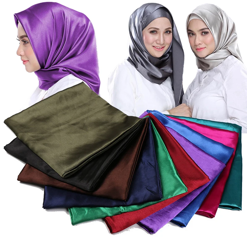 Новый большой квадратный ободок 90x90 мягкий женский атласный шарф 1 шт. однотонный