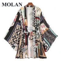 woman harajuku kimono jacket sunscreen loose with belt long sleeve vocation beach top style female chic shirt blusas coat