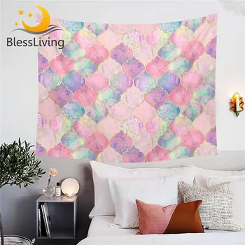 BLessliving Moroccan Tapestry Pink Wall Hanging European Luxury Decorative Wall Carpet Watercolor Bedspreads Tapisserie 150x200 1