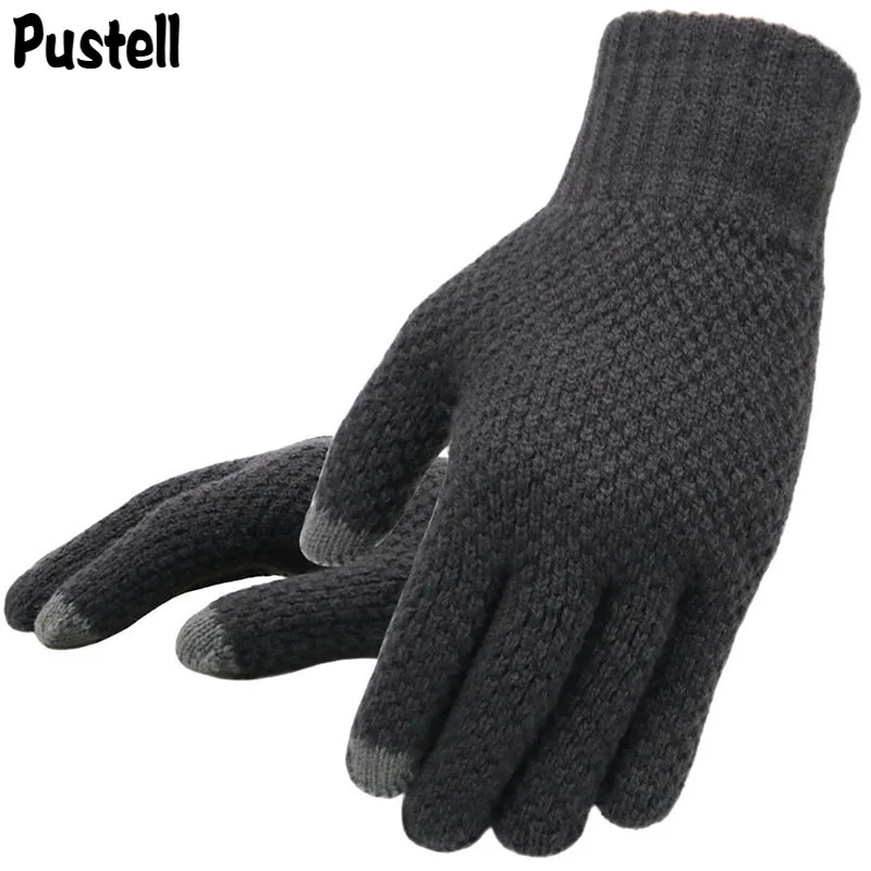 

Winter Men Knitted Gloves Touch Screen High Quality Male Mitten Thicken Warm Wool Cashmere Solid Men Business Gloves Autumn