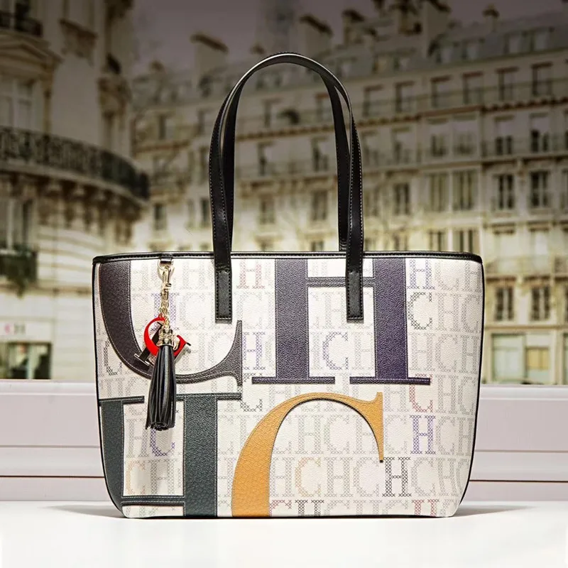 

100% Genuine Leather Female CH Letter Printed Tope Bag Luxury Brand Designer Purse and Handbag Casual Single Shoulder Handbags