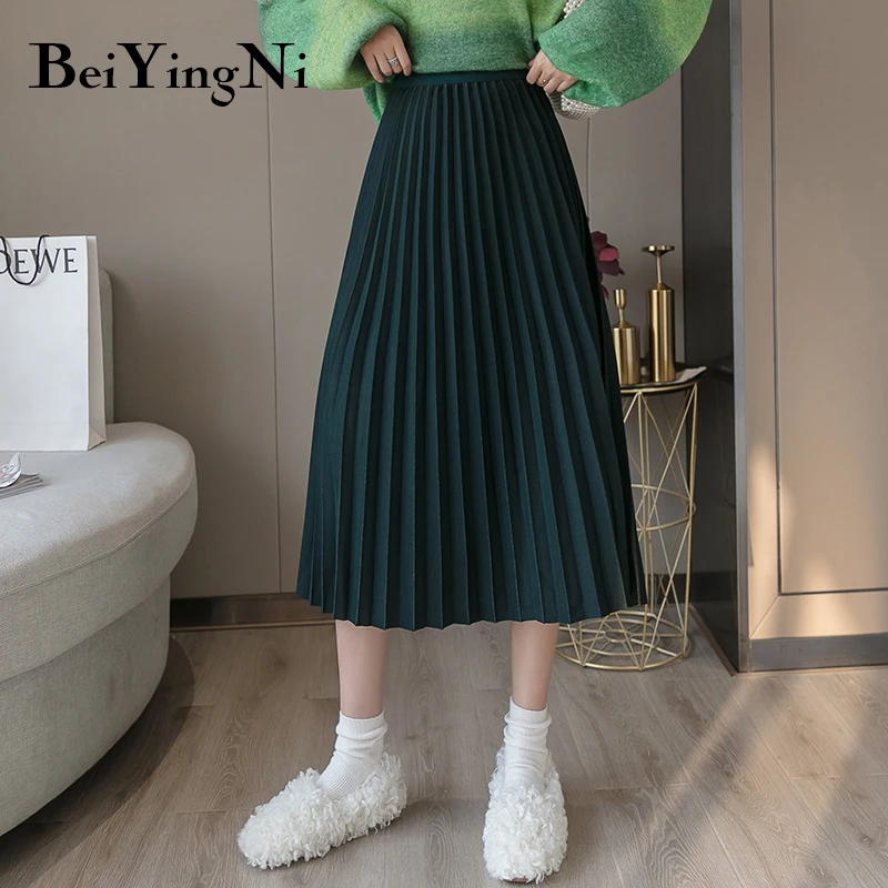 Винтажная плиссированная юбка миди Beiyingni Женская однотонная Повседневная модная