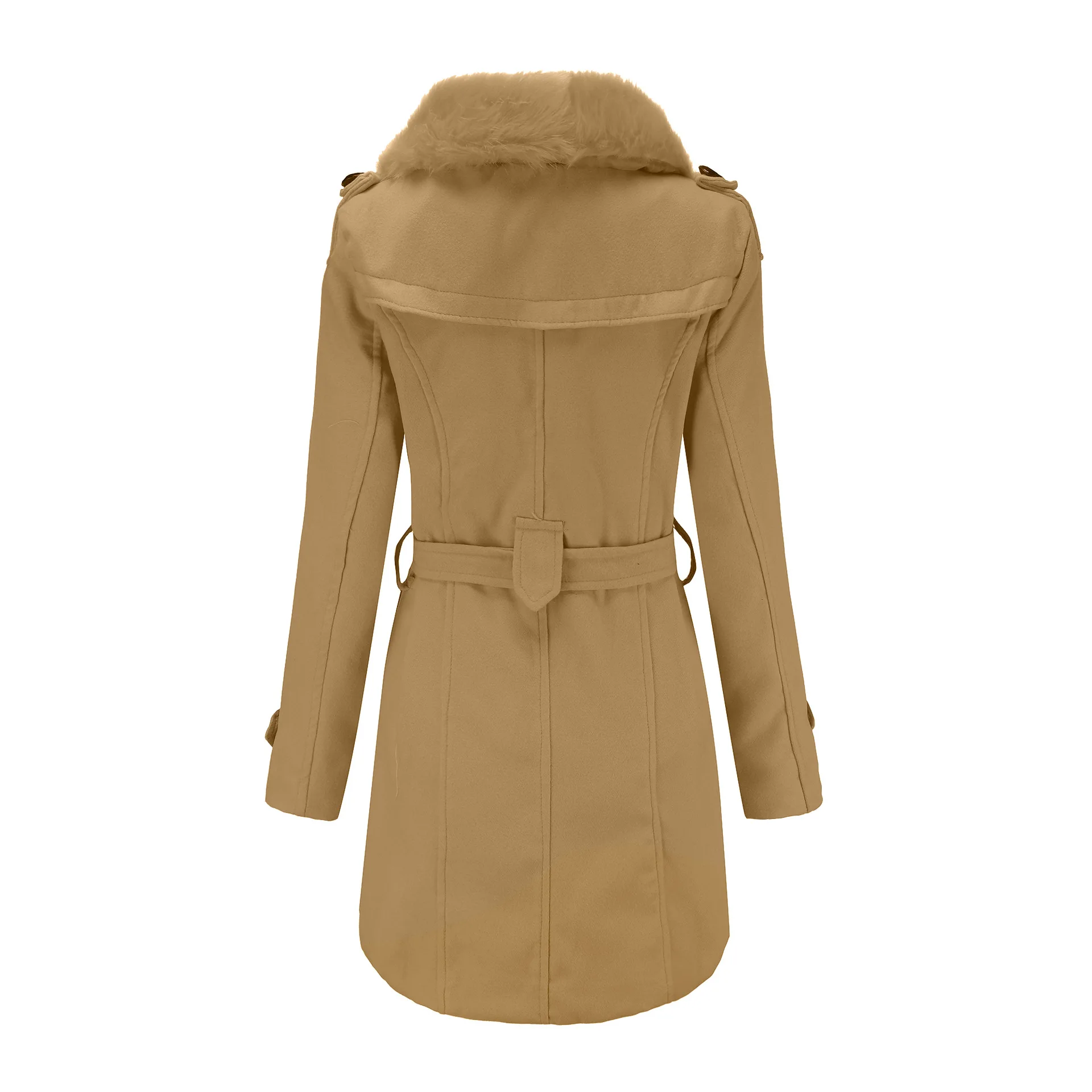 Женское зимнее серое шерстяное пальто ветровка с воротником из искусственного