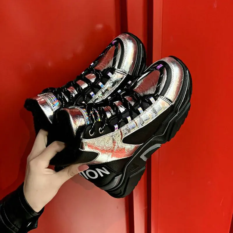 Зимние новые корейские модные хлопковые ботинки женские теплые кроссовки на