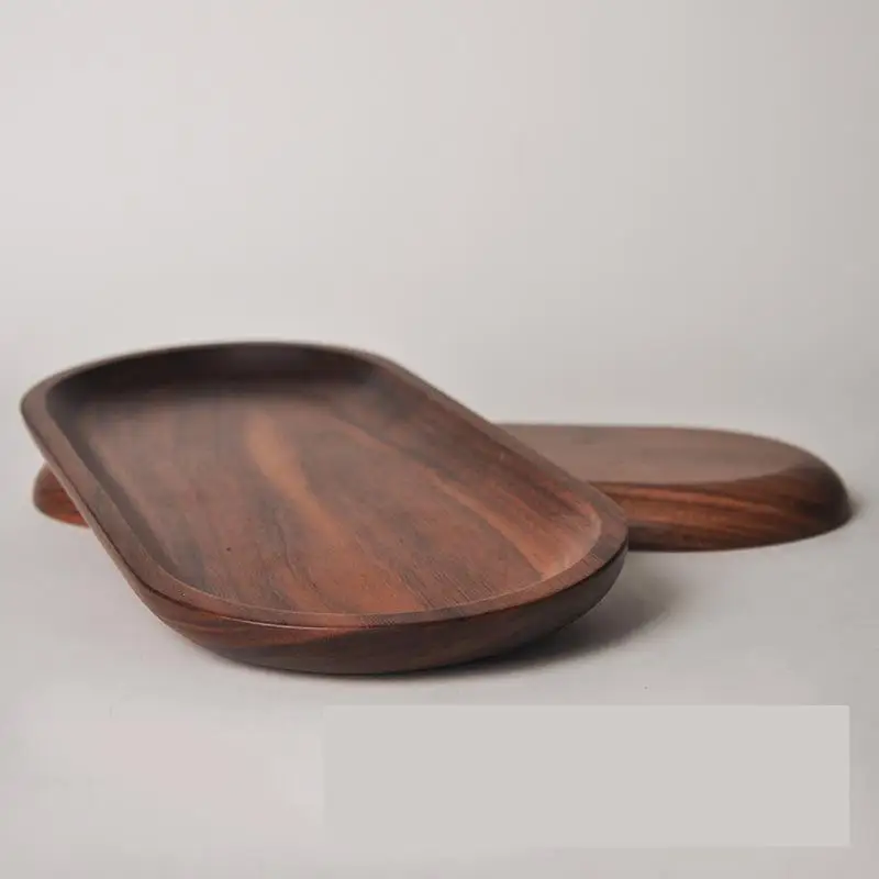 

Oval Wood Plate Solid Wood Tray Snack Tray Black Walnut Plate
