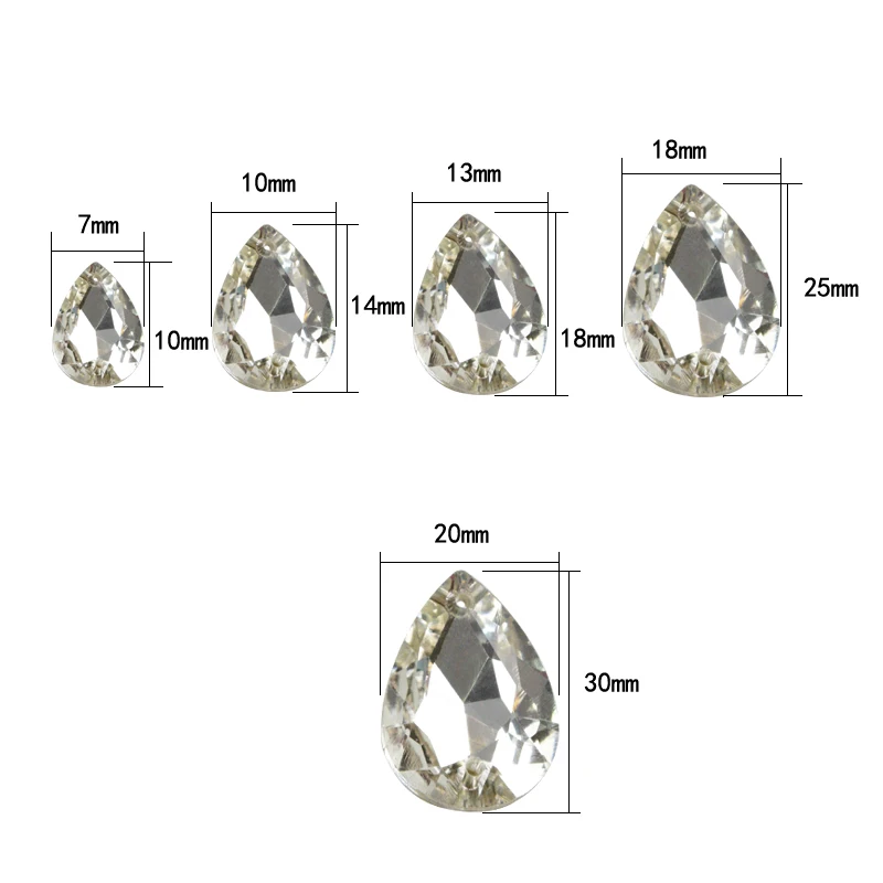 Стеклянный кристалл в форме слезы всех размеров стразы для пришивания