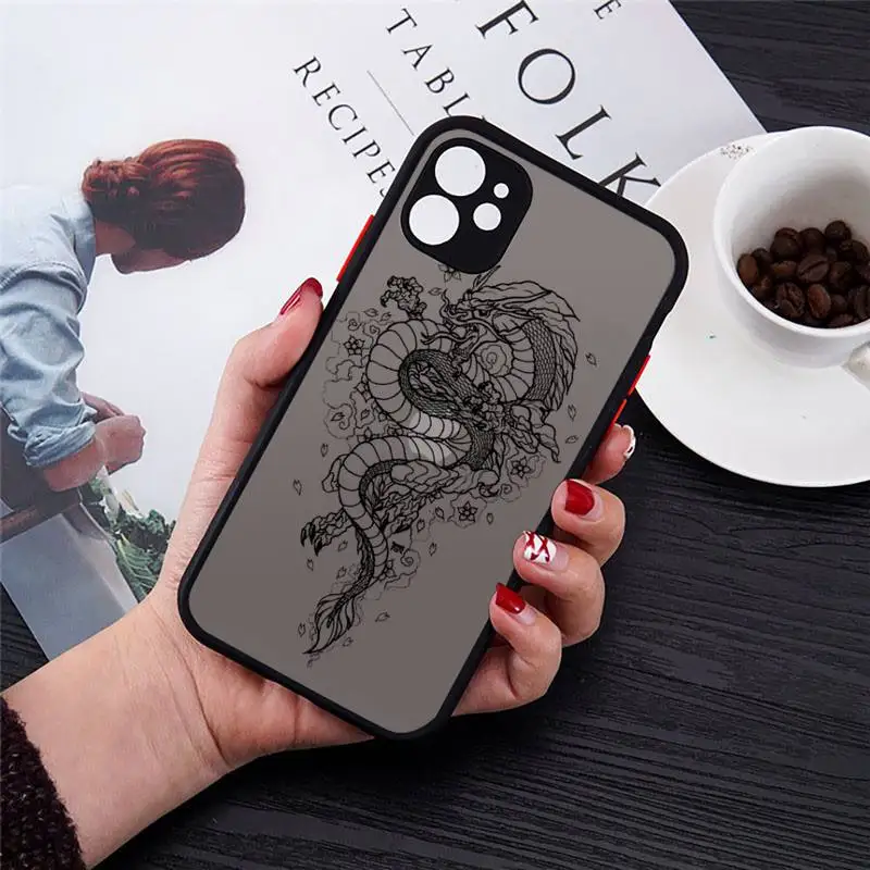 

Black and white line dragon Phone Case matte transparent For iphone 7 8 11 12 plus mini x xs xr pro max cover