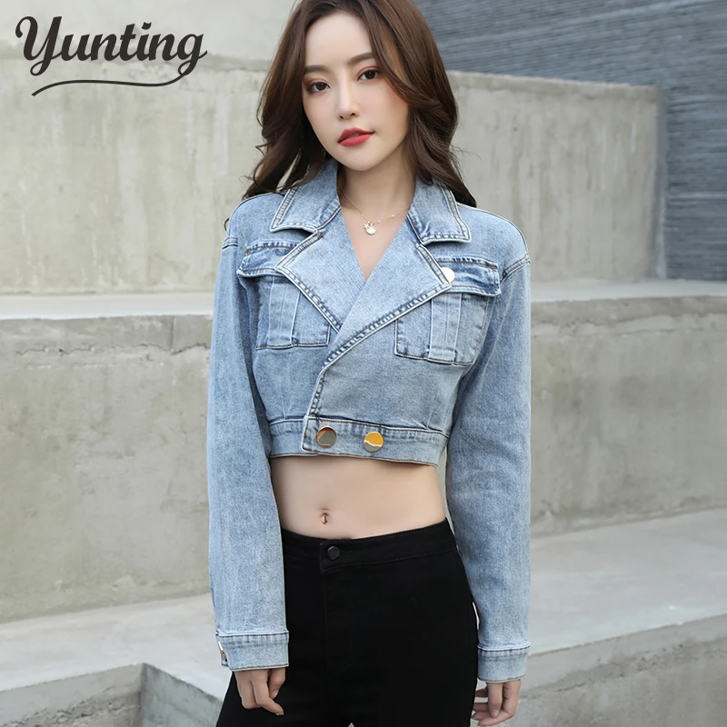 Autumn Women Denim Cropped Jacket Female Pockets Short Jean Ladies 2021 New Fashion Button Casual Solid Coats