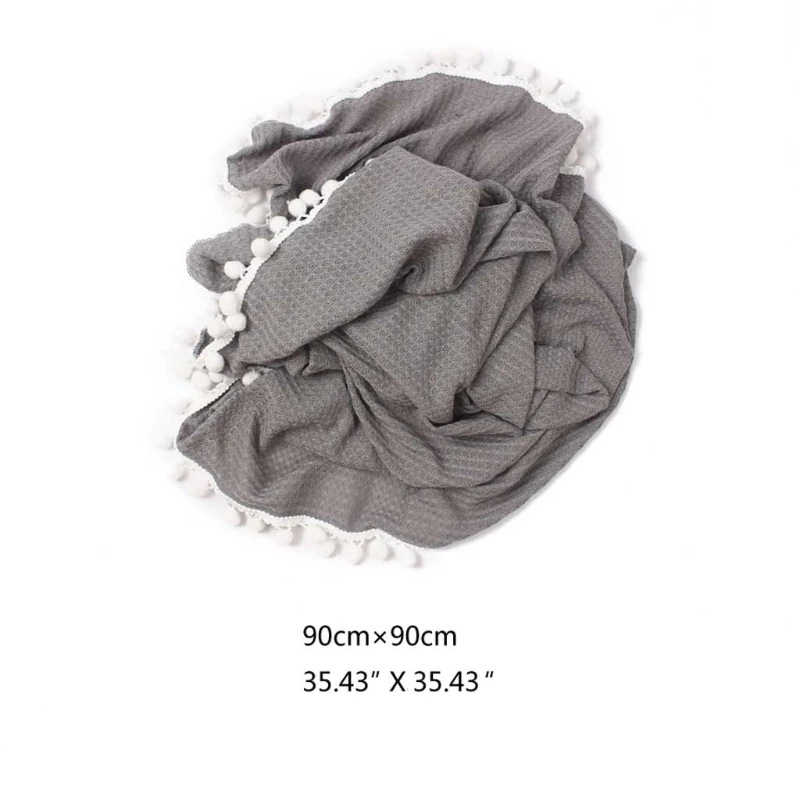 

Baby Soft Cotton Receiving Blanket Waffle Knitting Hairballs Tassel Swaddle Wrap Bath Towel Newborn Photography Props