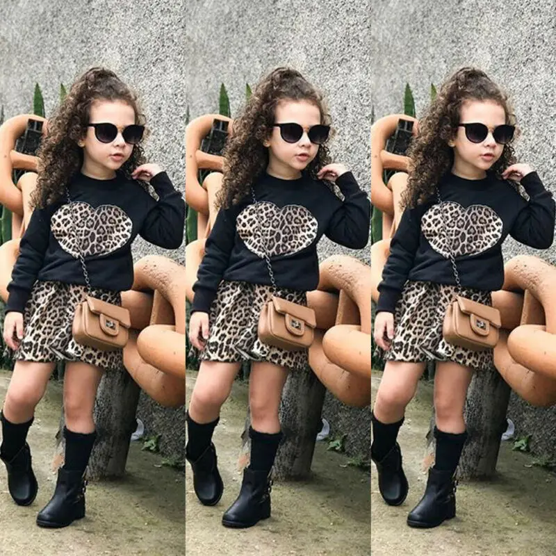 Детский комплект из 2 предметов для маленьких девочек Леопардовый топ с длинными