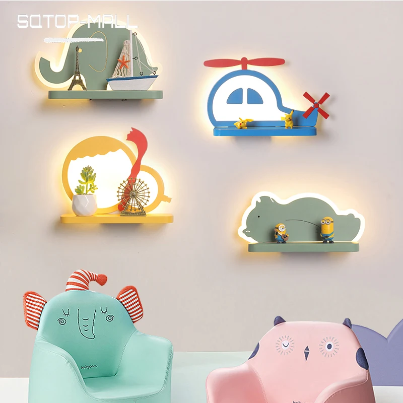 

Cute Cartoon Led Wall Lamp 3 Colors Children's Room Shelf Bedside Sconce For Home Decor Bedroom Living Room Lighting