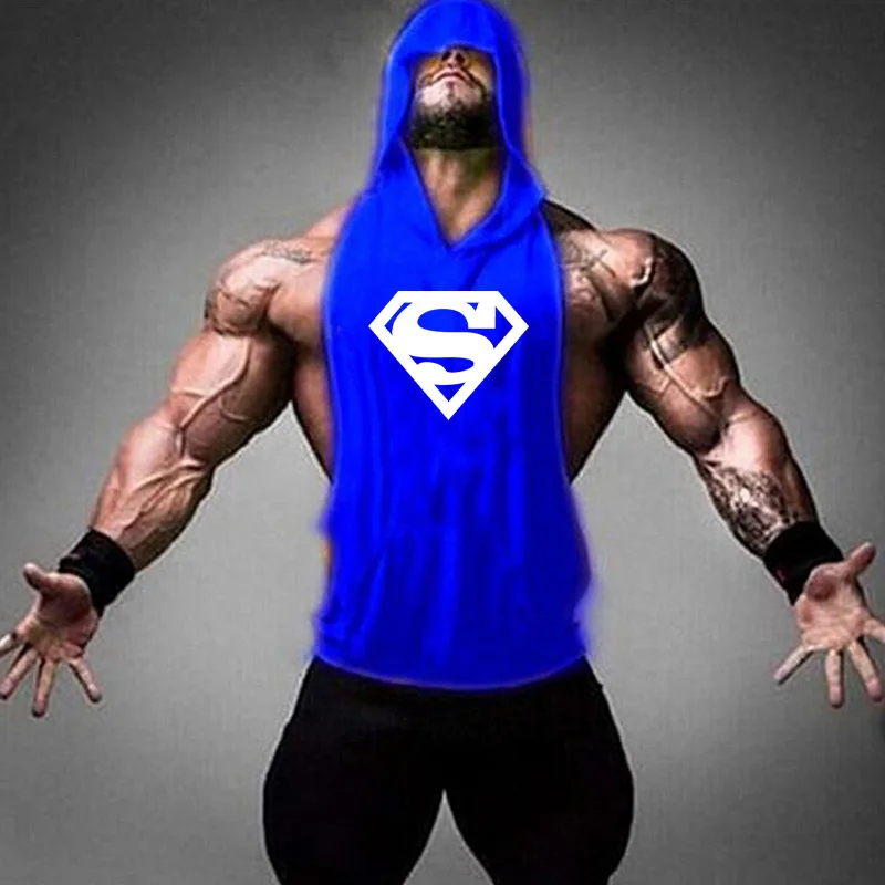 Новинка мужская летняя майка для бодибилдинга фитнеса с капюшоном модная одежда