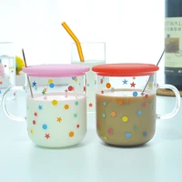starry sky glass cute and creative high temperature resistant water cup home breakfast cup with lid and spoon mug coffee cup