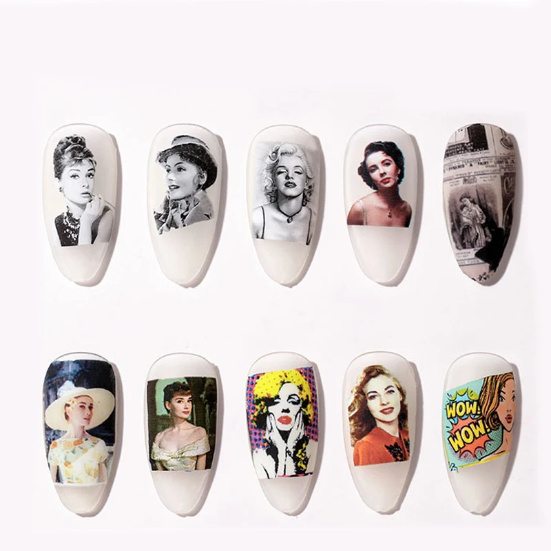 

1box 100cm Celebrity Avatar Nail Art Foil Paper Woman Beauty Designs Transfer Foils for Nail Art Decoration Sticker Foils Decals
