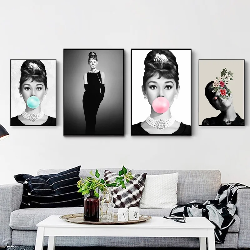 Модные иконы Одри Хепберн из жвачки в стиле поп арт на Завтрак у Тиффани принт