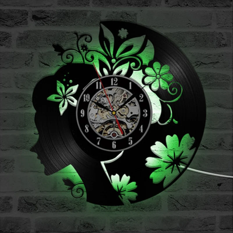 Настенные часы с виниловой пластиной и цветочным рисунком для девочек