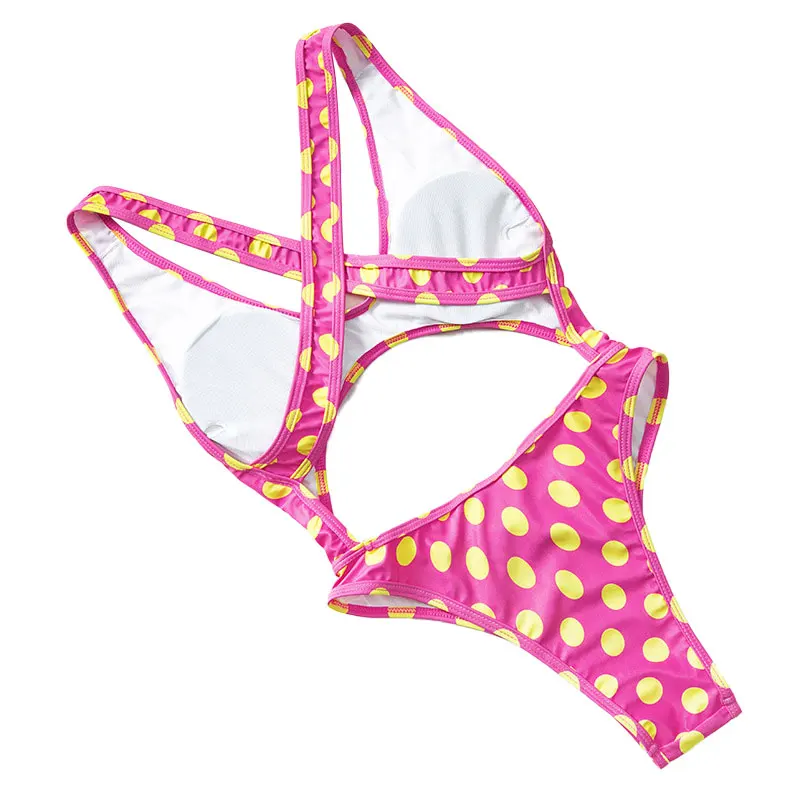 Женское Бандажное розовое бикини купальник в горошек купальный костюм цельный