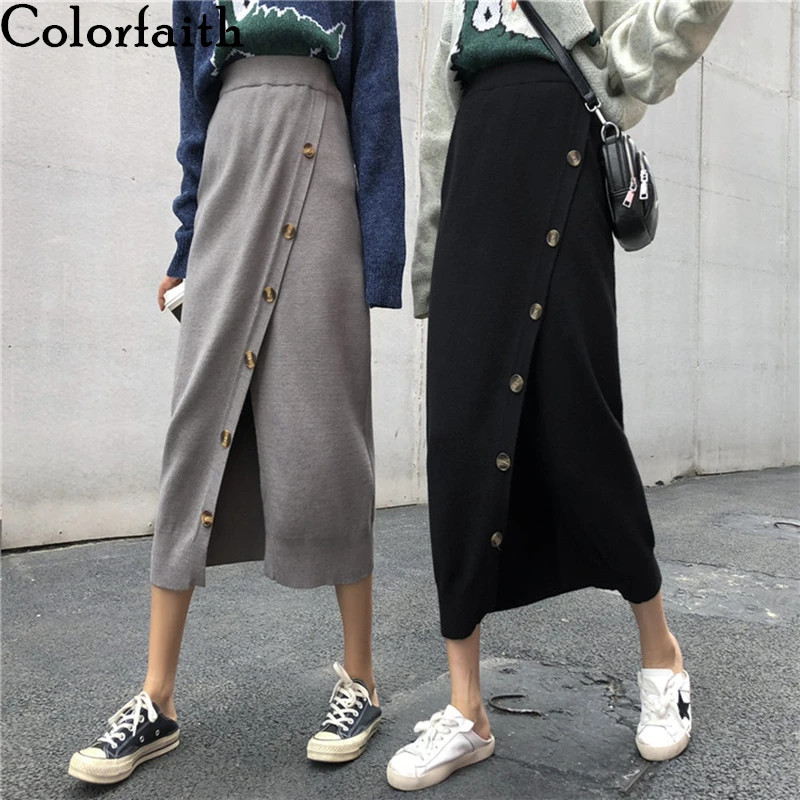 Женская трикотажная юбка миди на пуговицах до середины икры|Женские юбки| |