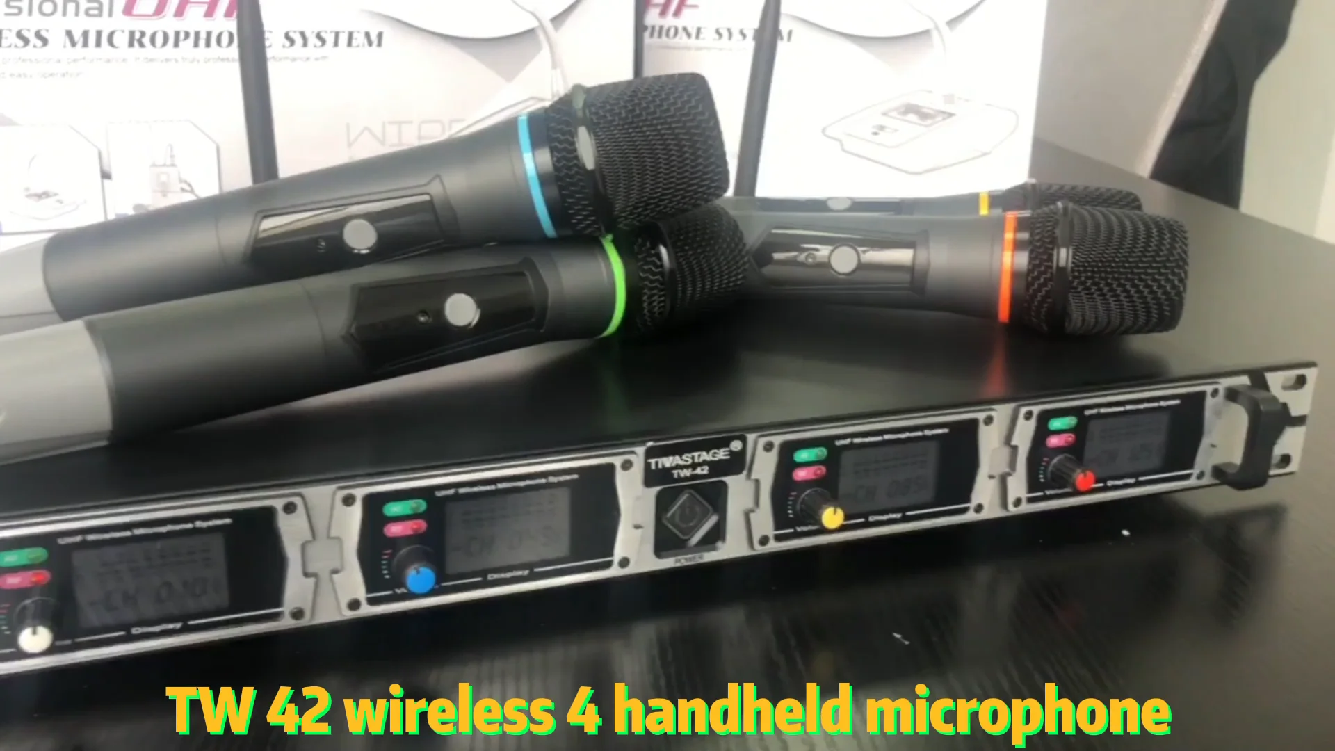 Tiwa 4 channels professional UHF wireless microphone with 4 handhelds/headsets/gooseneck mic enlarge