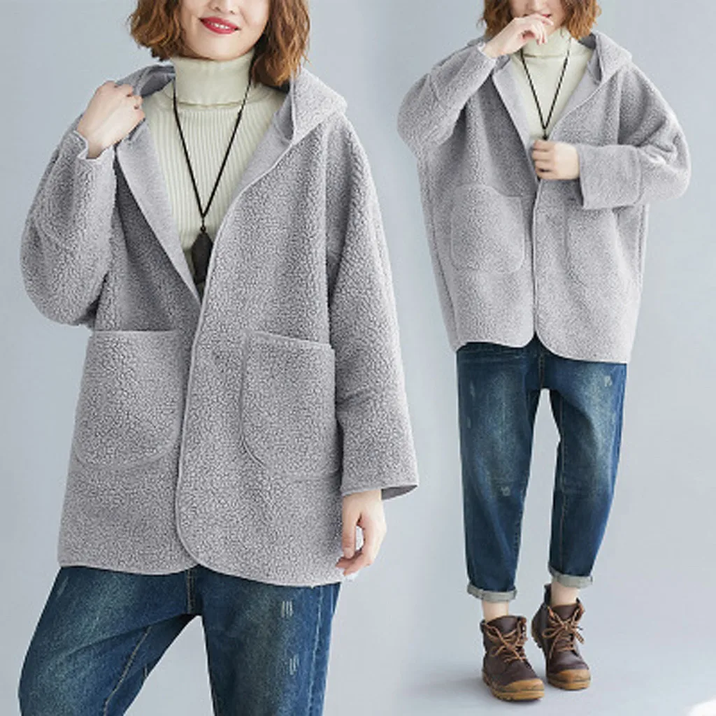 Осенне-зимнее модное пальто простое свободное с длинными рукавами капюшоном и