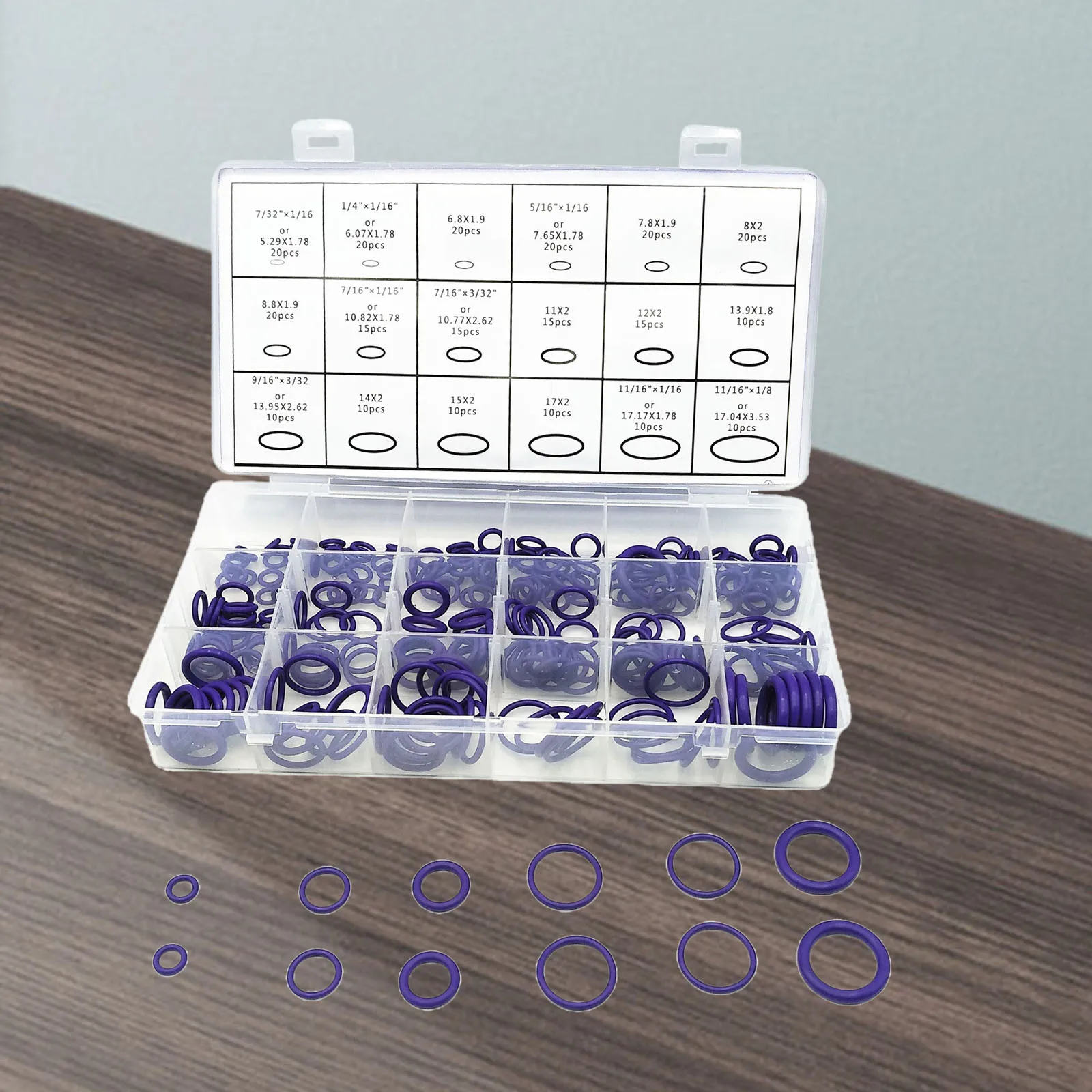

Набор из 270 портативных фиолетовых резиновых уплотнительных колец, ассортимент шайб, Набор органайзеров