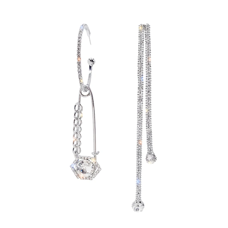 

Exaggerated design sense asymmetric crystal Tassel Earrings Pin shape long earrings luxury sexy nightclub woman Earrings Jewelry