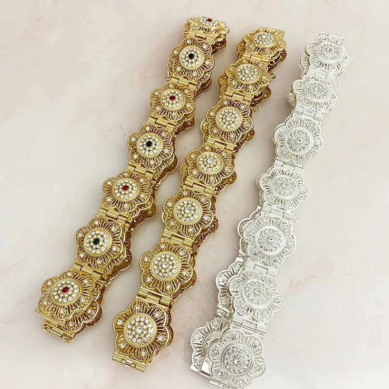 Elegant Round Crystal Floral Waist Chain Metal Belt Vintage European Ladies Wedding Party Wedding Dress Belt