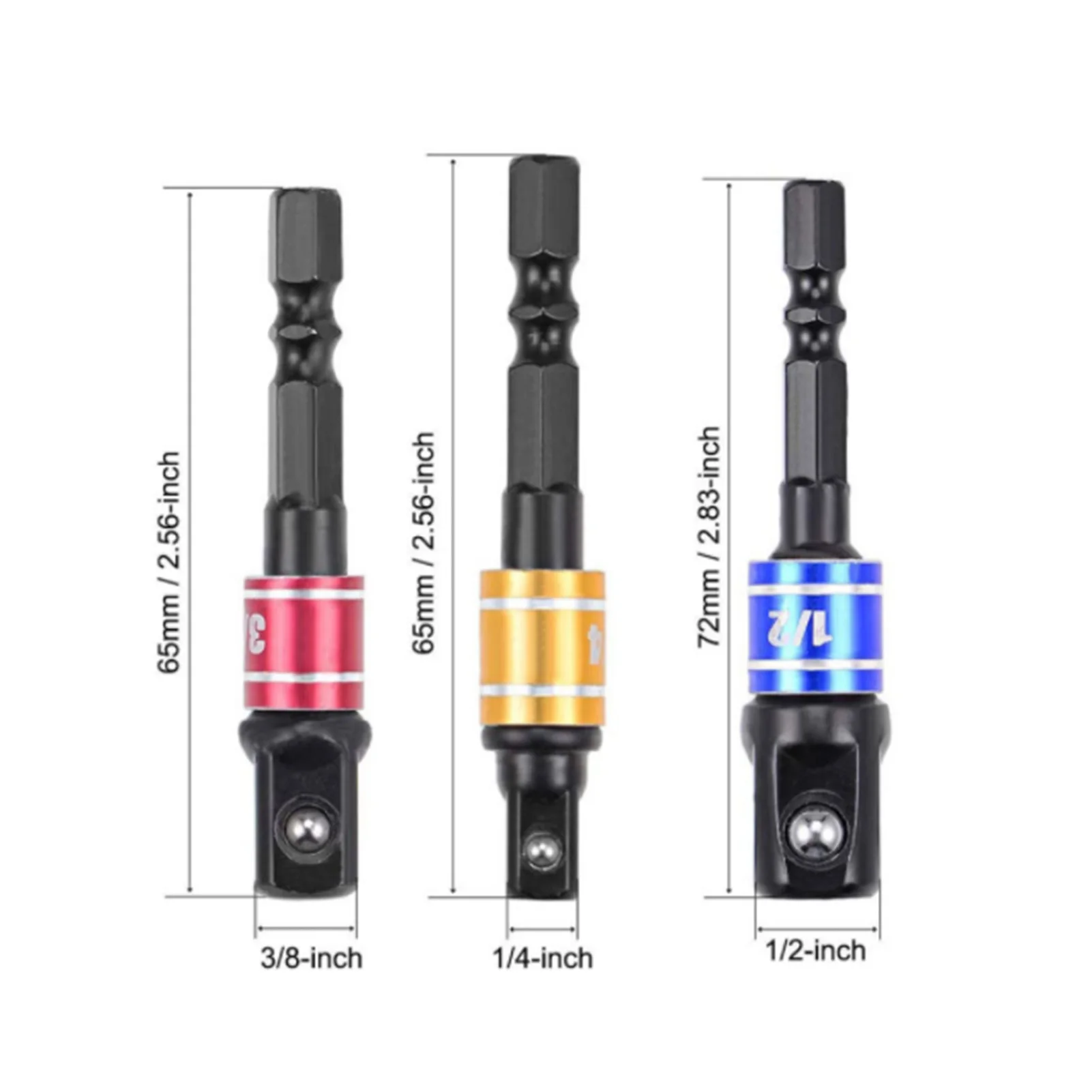 

3PCS Impact Grade Socket Adapter / Extension Set Turn Power Drill High Speed Nut Driver 1/4-Inch Hex Shank for 1/4'' 3/8'' 1/2''