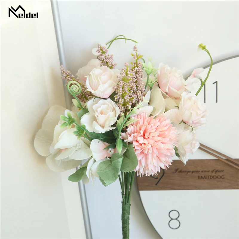 Искусственный цветок Meldel букет роз Шелковый помпон гортензии декор для