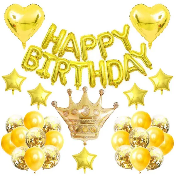 

Birthday Party Decoration balloon BannerGold Crown Balloon Heart Star Foil Confetti Balloons for Wedding Birthday Graduation