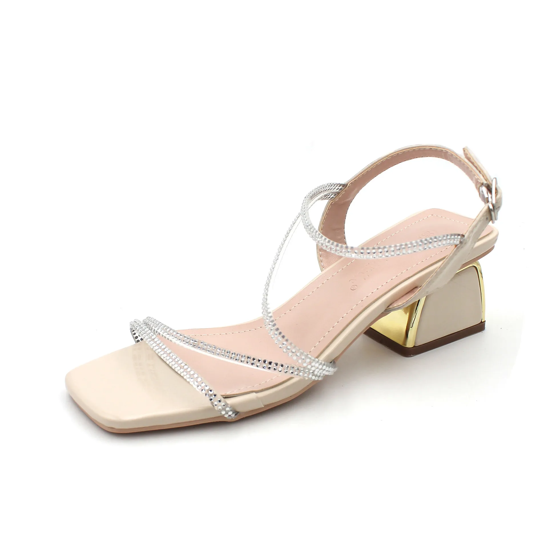 

Sandals female shoes ins tide 2020 new summer open toe word with rhinestone fairy shoes thick 5CM heel high heels