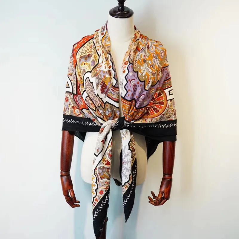 Женский яркий шарф шаль большой теплый из 70% кашемира 30% шелка 135*135 см зима 2019| |