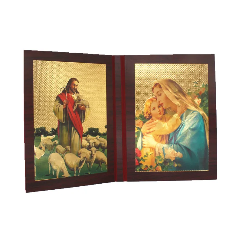 Иконка Иисуса деревянная поделка фигурки Девы Марии религиозный подарок книга