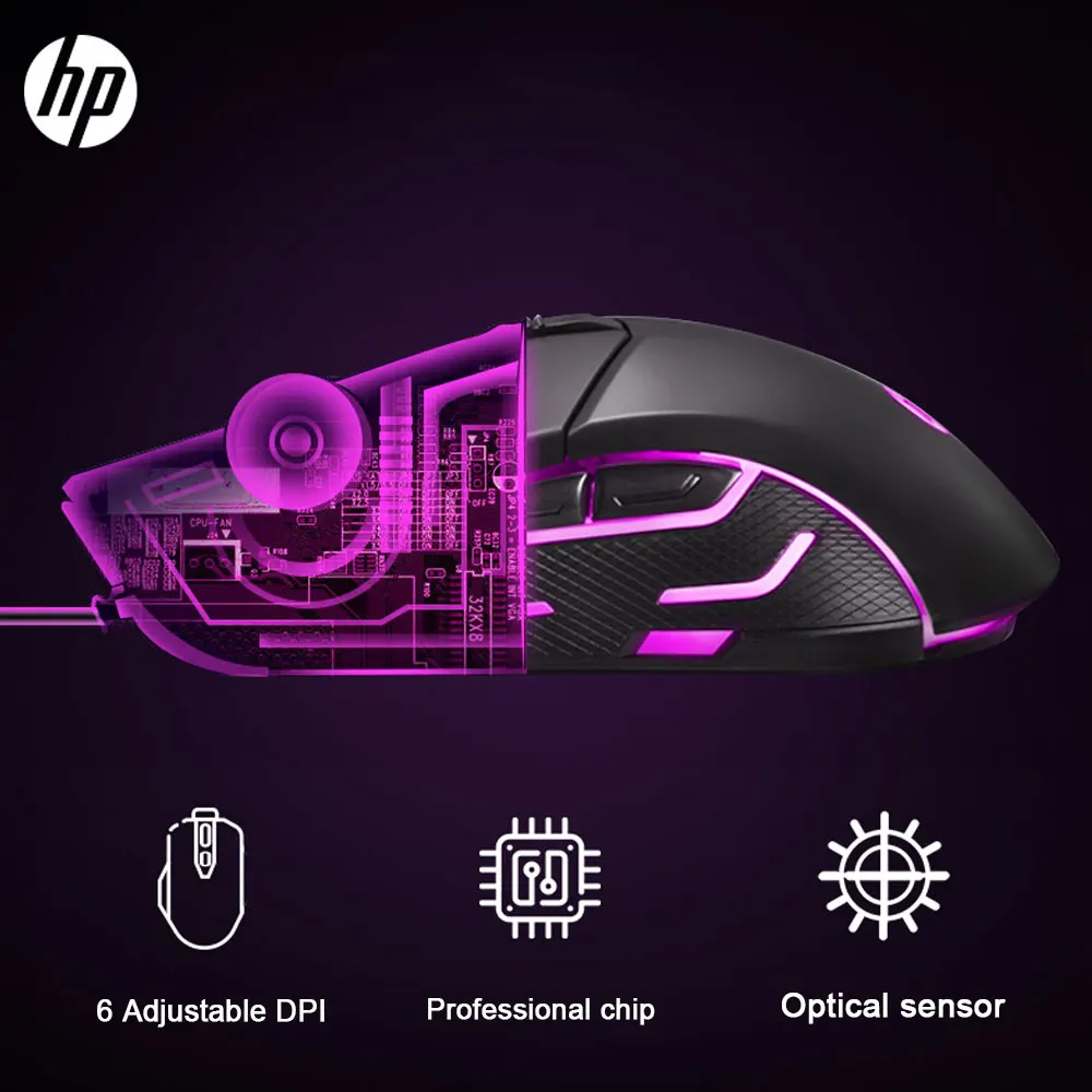 Hp G260 RGB светодиодный светильник Проводная игровая мышь профессиональная эргономичная Макросъемка 5500 dpi Мышь для ПК компьютера ноутбука Бесшумная мышь