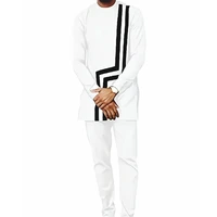 african fashion parallel black stripes patchwork shirtsolid pant sets white men groom suits male wedding outfits customized
