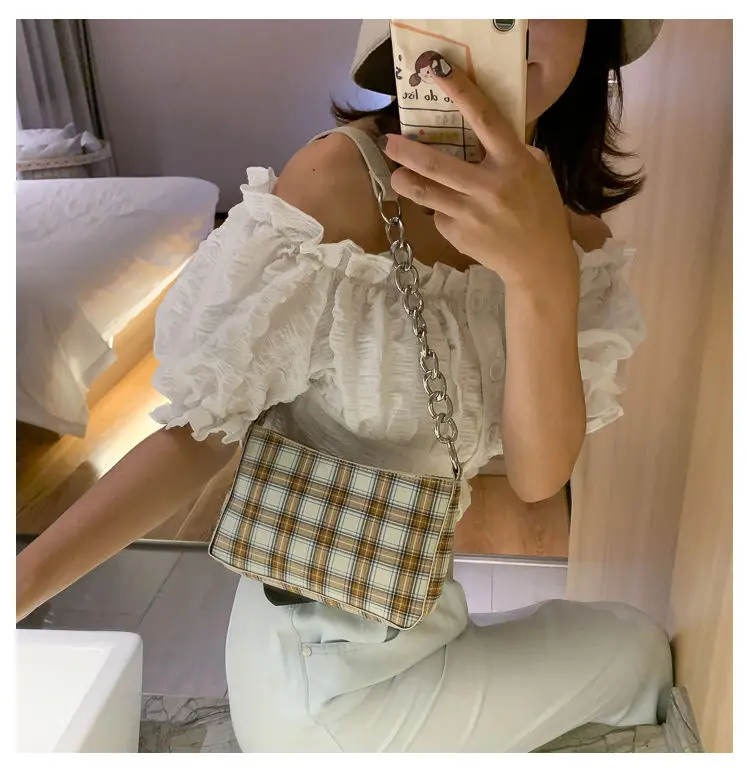 Холщовые клетчатые элегантные женские сумки под руку новый стиль модные