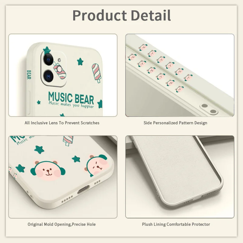

Little Eared Bear Phone Case For iPhone 12 Pro Max 11 X XS XR XSMAX SE2020 8 8Plus 7 7Plus 6 6S Plus Liquid Silicone Cover