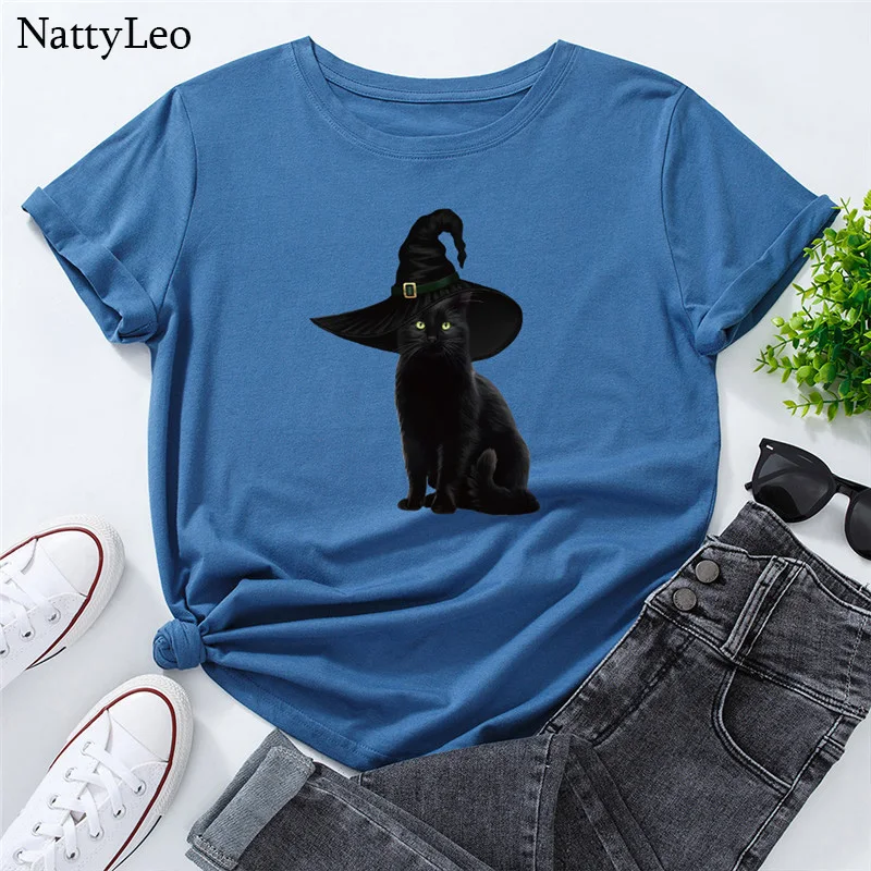 

Plus Size Woman Tshirts Fashion Cat Print TShirt Women Clothing 100%Cotton Graphic T Shirts O Neck Short Sleeve Tees Summer Top