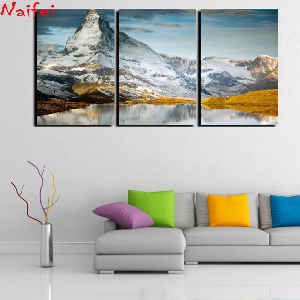 5D кристальная квадратная Алмазная картина diy вышивка круглый 3 панели снежное