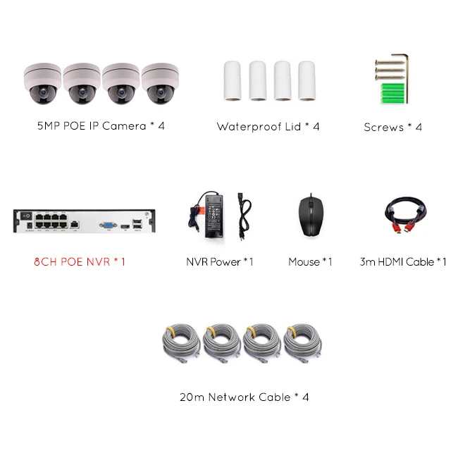 4ch 5MP poe ptz комплект системы H.265 CCTV безопасности 8ch NVR Крытый водонепроницаемый 2,8-12 мм 4X оптический зум IP камера видеонаблюдения - Цвет: 4CH With Cable