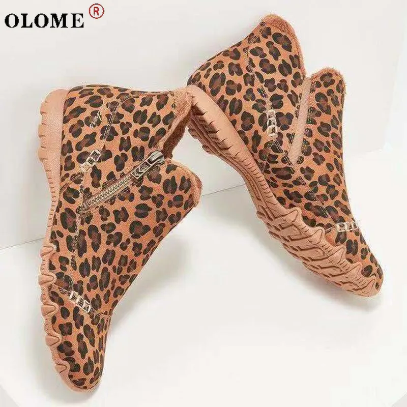 

2021 New Ankle Boots Plus Size Winter Leopard Print Cotton Shoes Plus Velvet Warm Cotton Boots Casual Snow Boots Women 43