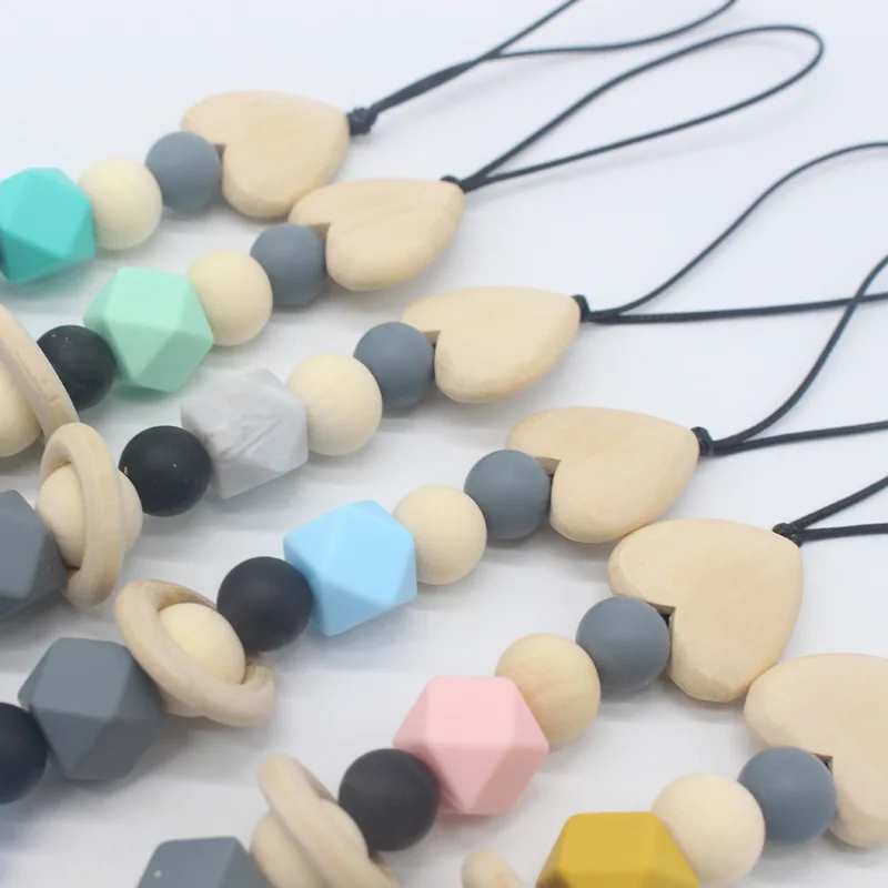 

Silicone Teething 1pcs Baby Silicone+Wood Pacifier Clips DIY Funny Pacifier Chain For Infant Feeding Toddle Teething Chew Toys