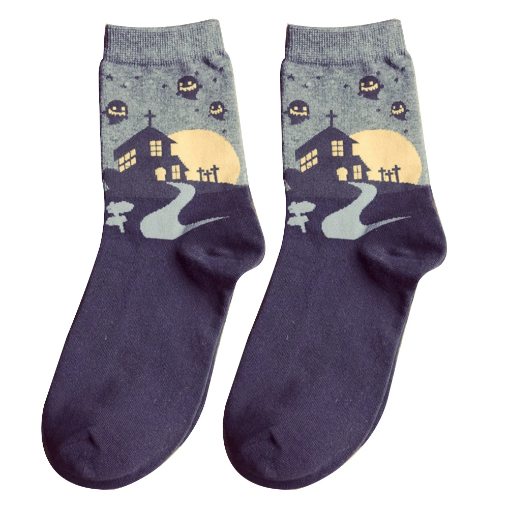 2019 новые носки Хэллоуин вечерние с привидениями дом печати женщин дышащий хлопок