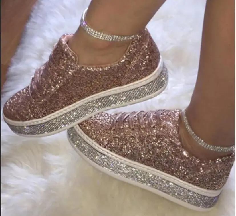 Women Shoes Women Flats Casual Lace Up Sexy Rhinestone New Crystal Platform Sneakers Sapato Chaussure Zapatos De Mujer 2021 nes