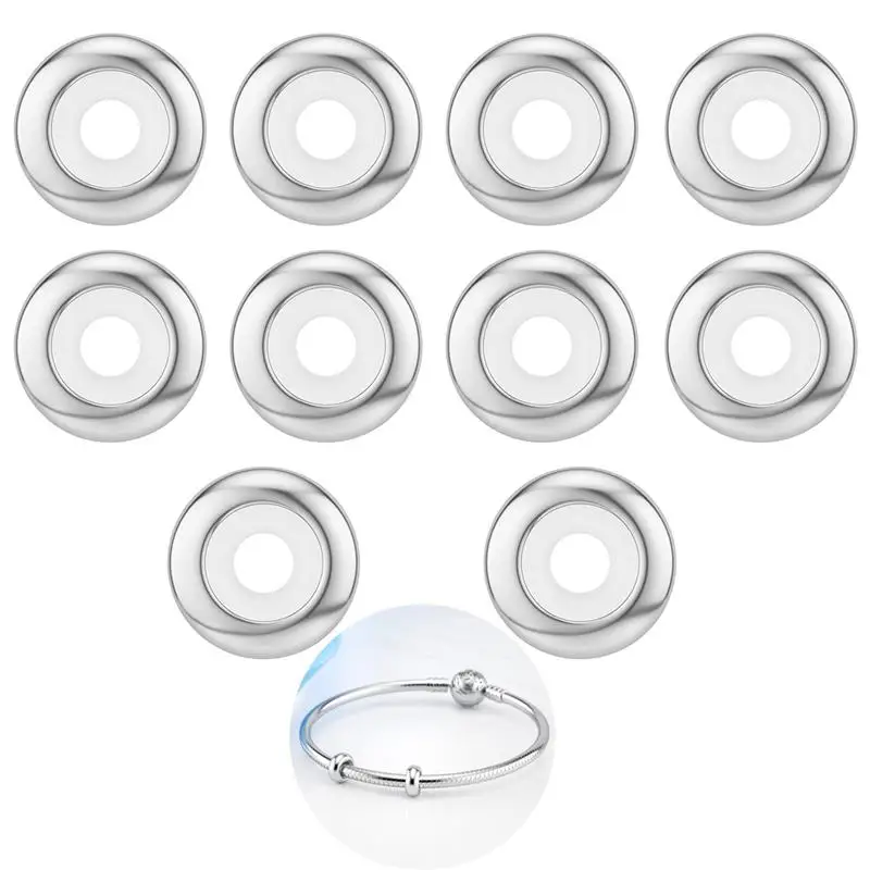 

10pcs Metal Beads Tiny Smooth Stainless Steel Silicone Rubber Spacer Stopper Bead fit DIY Bracelet Bangle Making Jewelry Finding