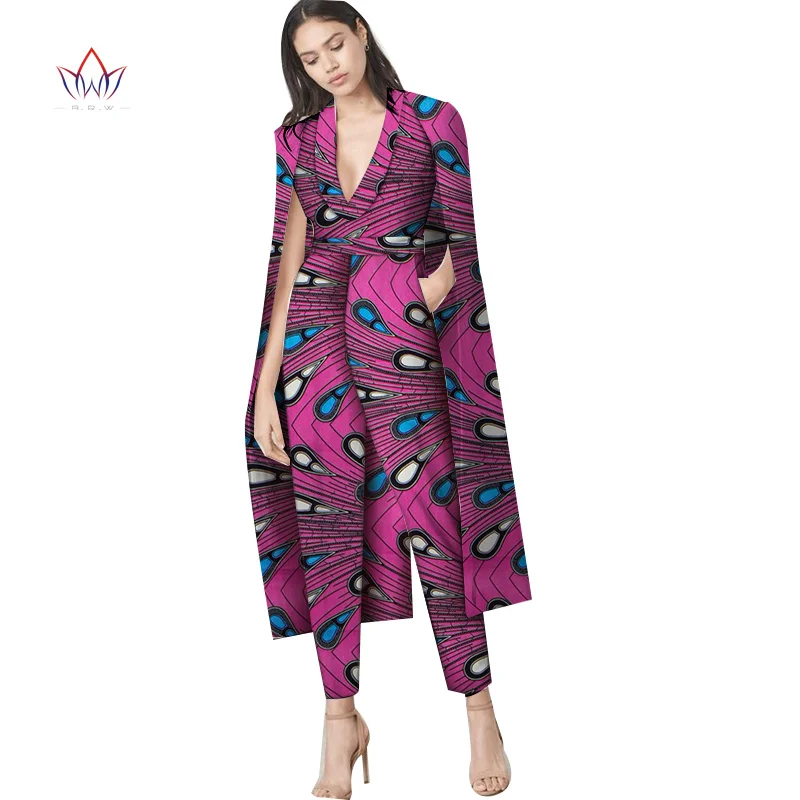 Fashion Ladies African Clothes V- Neck long jumpsuit Robe Africaine Top And Pants Set Sleeveless Rompers Womens Jumpsuit WY3909